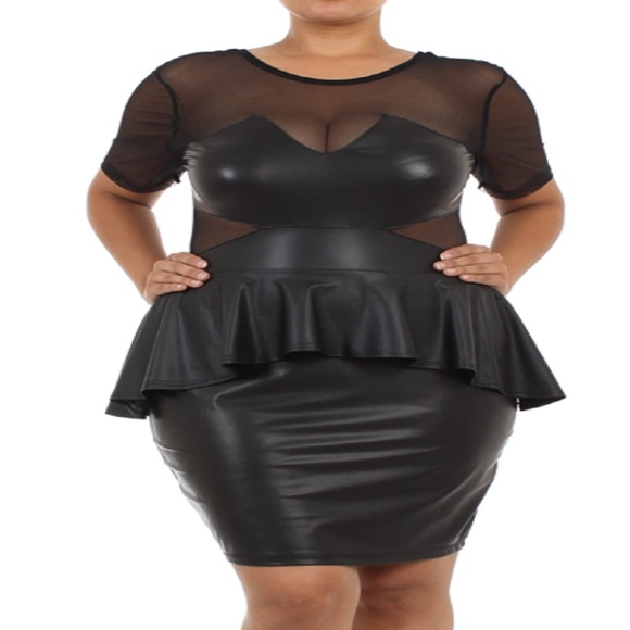 plus size black leather dress